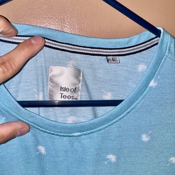 Isle of Tees Men's Blue White Palm Tree Graphic Tee T-Shirt - Size Large - Picture 2 of 7